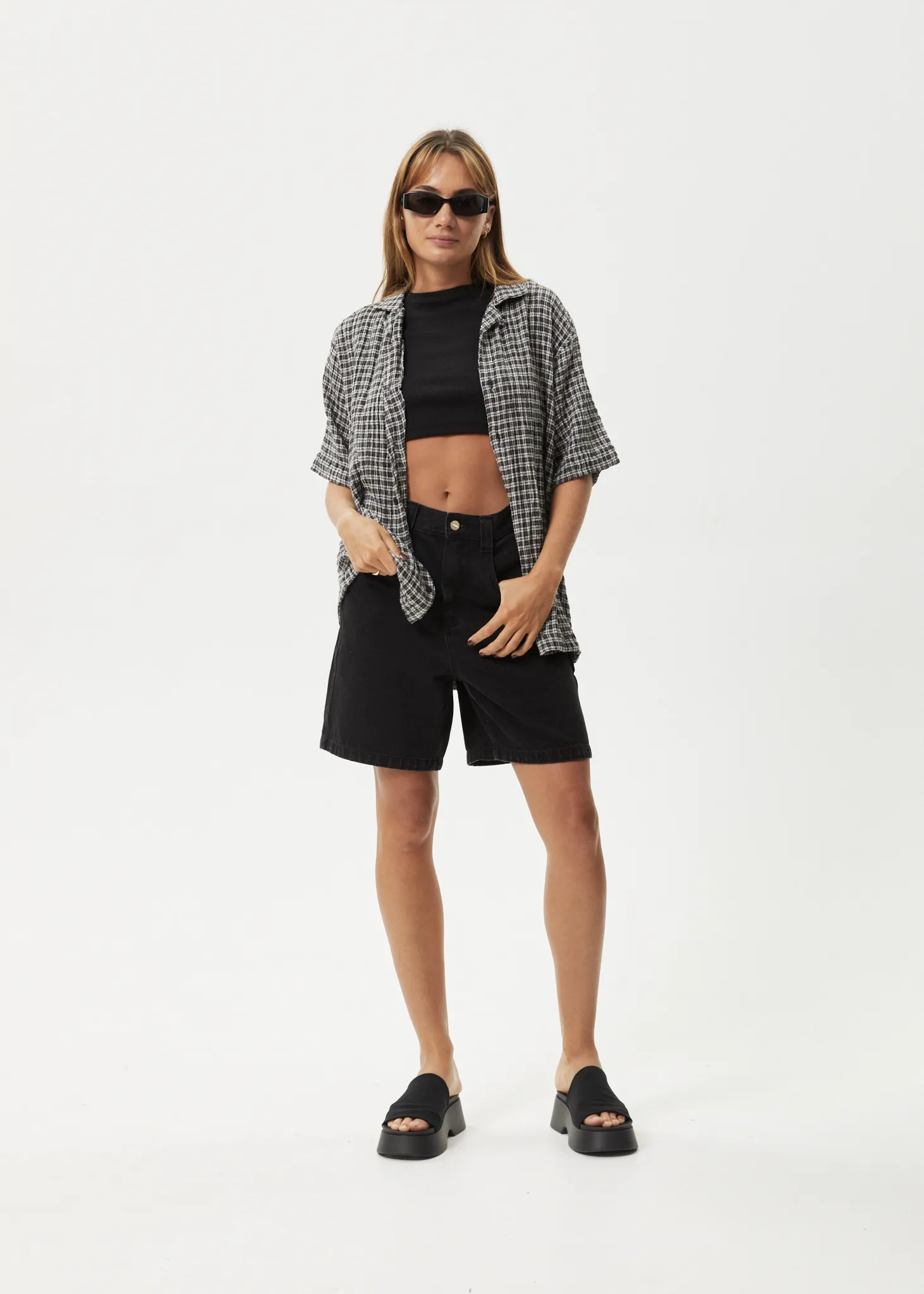 AFENDS Mens Asta - Seersucker Check Shirt - Steel Check